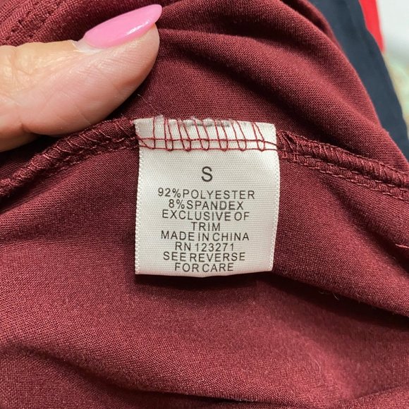 S/P J For Justify Roll Cuff Tee Shirt Top Soft Stretch Lace-Up Back Maroon - Picture 7 of 8